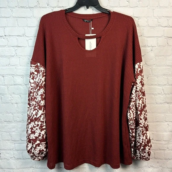 BloomChic Rust Waffle Knit Balloon Sleeve Top Plus Size 4X - Picture 2 of 7